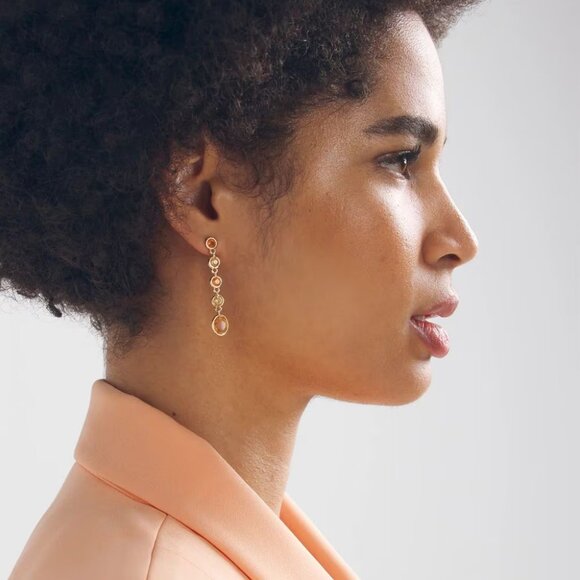 WHBM Gold + Peach Crystal Drop Linear Earrings MATCHING NECKLACE LISTED TOO - Picture 2 of 9